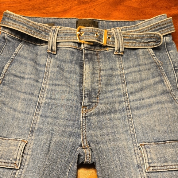 White House Black Market Jeans High Rise Boot Cut Size 8 with Gold Accent Belt - Picture 5 of 9